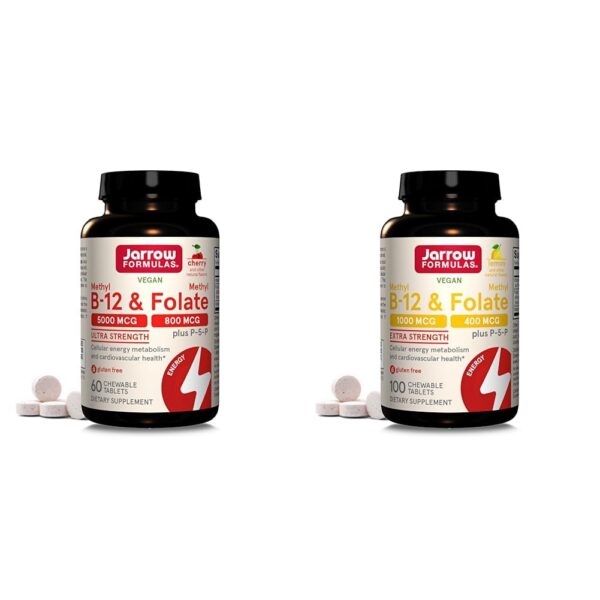 Frasco de Jarrow Formulas Methyl B-12 y Folato 60 tabletas masticables