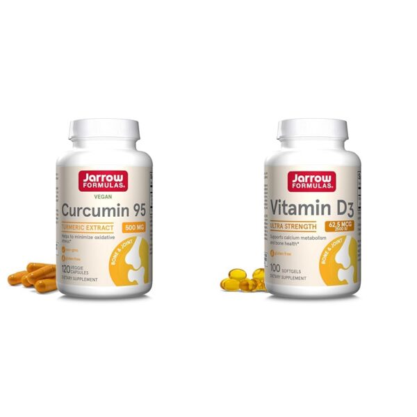Frasco de Curcumin 95 500 mg y Vitamina D3 de Jarrow