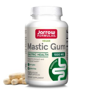 Frasco de cápsulas vegetales Jarrow Formulas Mastic Gum para salud gastrointestinal