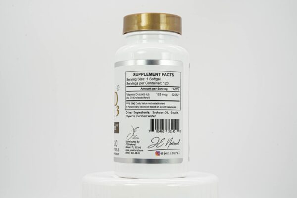 Envase de JE Natural Vitamina D3 5000 UI colecalciferol softgels