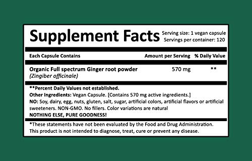Jengibre orgánico cápsulas para digestión y respiración