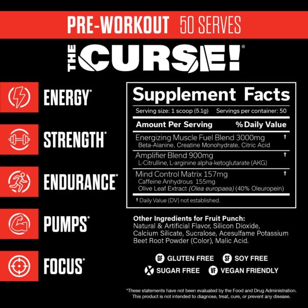 Ingredientes clave The Curse Pre-entrenamiento Fruit Punch