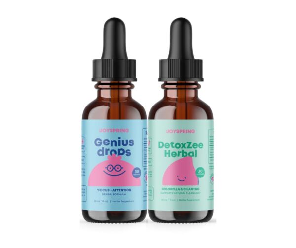 Paquete JoySpring Genius Drops y DetoxZee suplemento herbal para niños