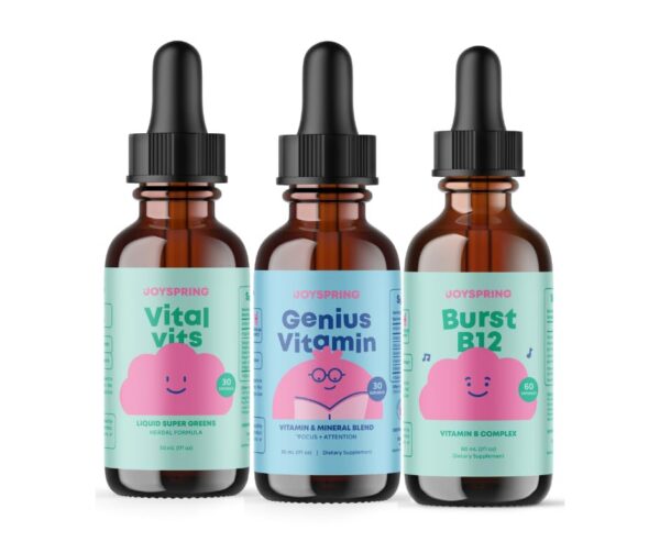 JoySpring frasco de gotas B Complex y etiqueta