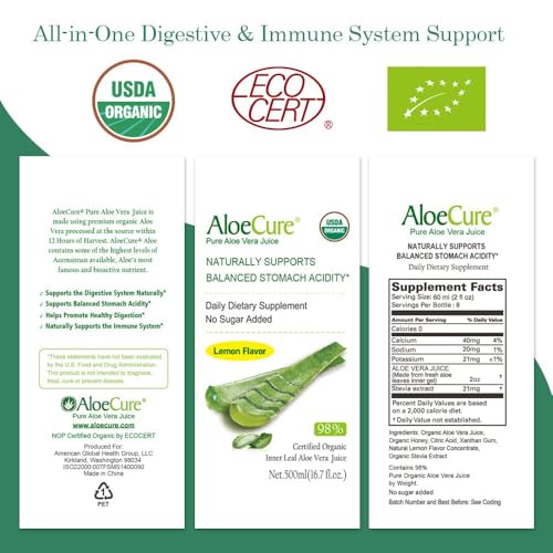 Jugo Aloe Vera AloeCure 16.7oz orgánico sabor limón
