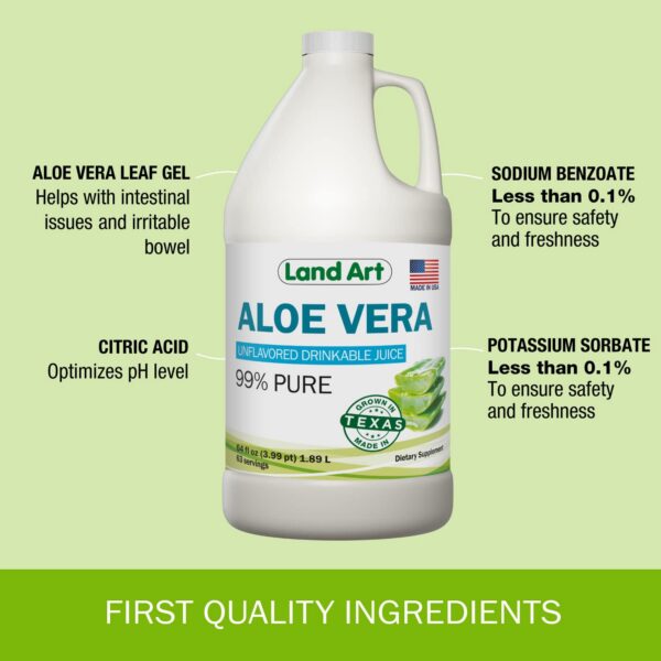 Jugo aloe vera botella lateral Land Art 64 onzas
