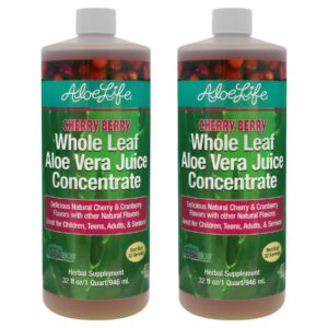 Jugo aloe vera hoja completa orgánico Aloe Life cereza-arándano 32 oz