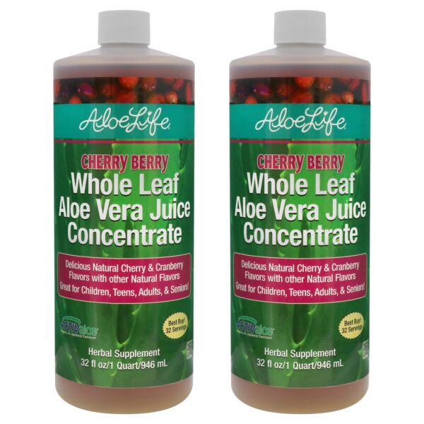 Jugo aloe vera hoja completa orgánico Aloe Life cereza-arándano 32 oz