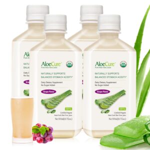 Jugo de Aloe Vera orgánico AloeCure sabor uva botella frontal