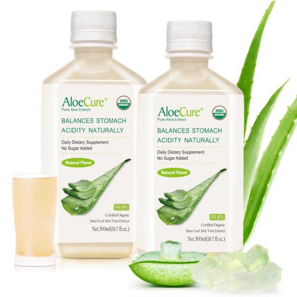 Jugo de aloe vera orgánico AloeCure botella vista frontal