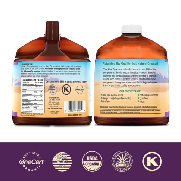 Etiqueta frontal jugo Aloe Vera Lily of the Desert
