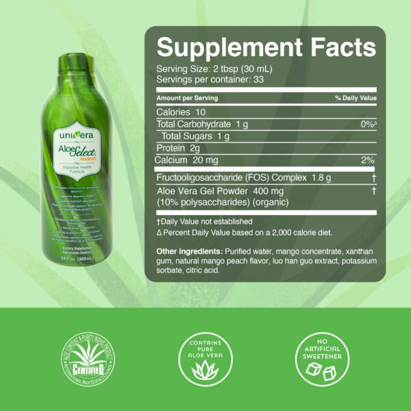 Jugo aloe vera Univera vista lateral botella 33 oz
