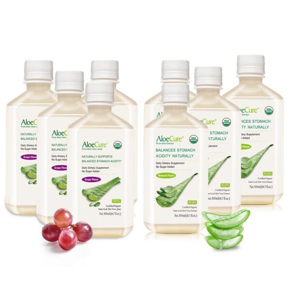 Jugo orgánico aloe vera AloeCure botella sabor uva 500ml