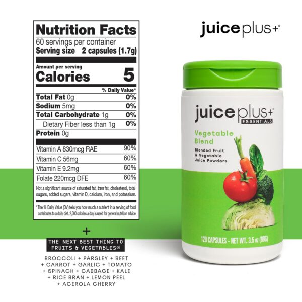 Etiqueta frontal de Juice Plus+ Verduras