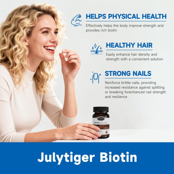 Frasco Julytiger Biotina 10000 mcg con Colágeno