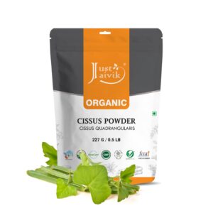 Polvo de cissus Just Jaivik frente al envase