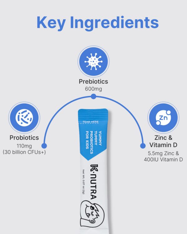 K-Nutra probióticos en sobres para niños sabor a frutos rojos