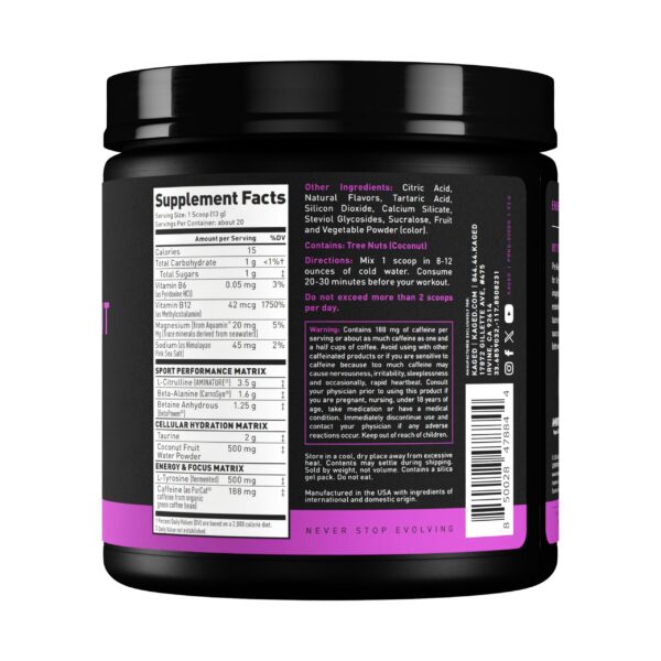 Version 1.0.0 Kaged Sport Pre Workout Glacier Grape etiqueta lateral