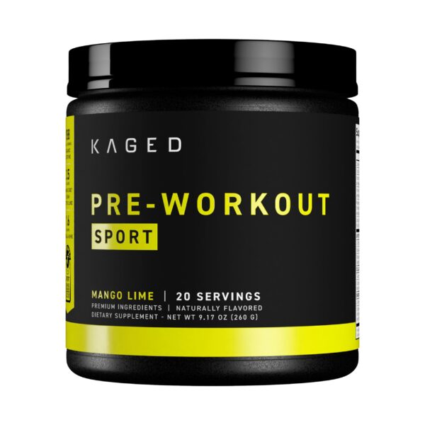 Frente del frasco Kaged Sport Pre-Workout negro