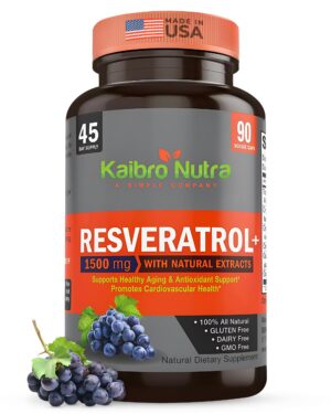 Version 1.0.0 Vista frontal Kaibro Nutra Resveratrol 1500 mg cápsulas
