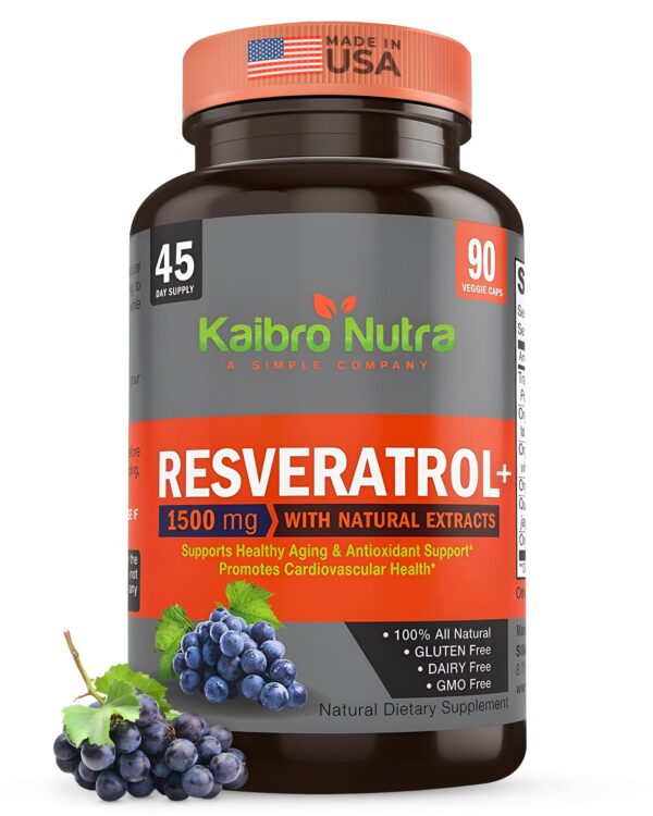 Vista frontal Kaibro Nutra Resveratrol 1500 mg cápsulas