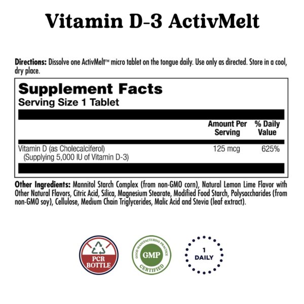 Etiqueta del frasco KAL D3 ActivMelt y GABA L-Theanine