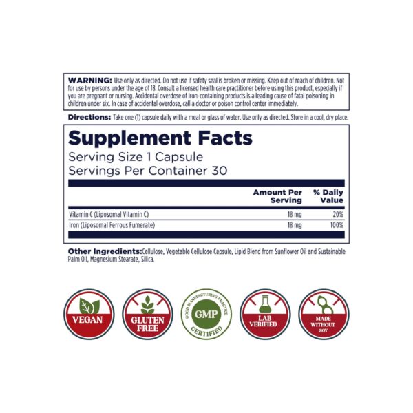 Etiqueta del suplemento hierro liposomal
