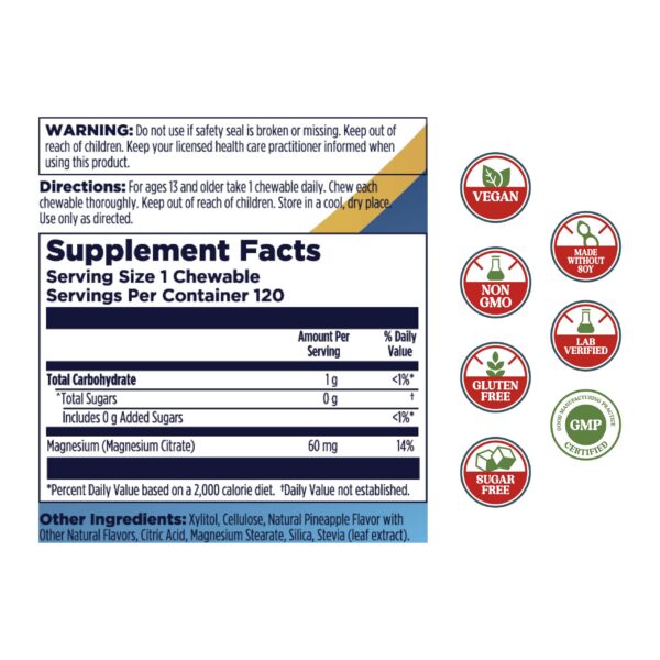 Etiqueta del producto KAL Magnesio masticable