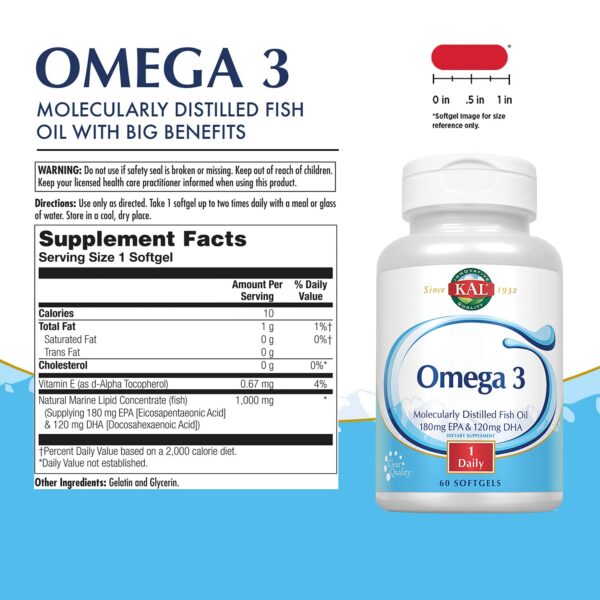 Etiqueta de Omega 3 y frasco KAL