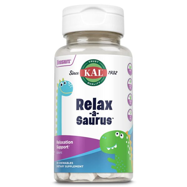 Version 1.0.0 KAL Relax-a-Saurus suplemento infantil para estrés con sabor uva