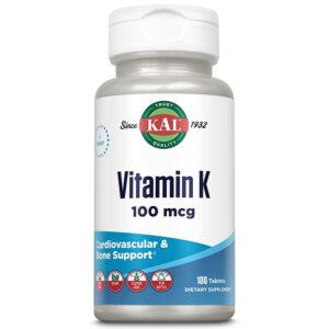 Tabla de tabletas Kal Vitamina K1 blanco 100 mcg 100 unidades