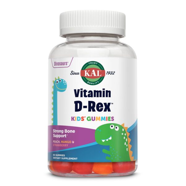 Version 1.0.0 KAL Vitamin D-Rex gomitas para niños botella frontal 60 unidades