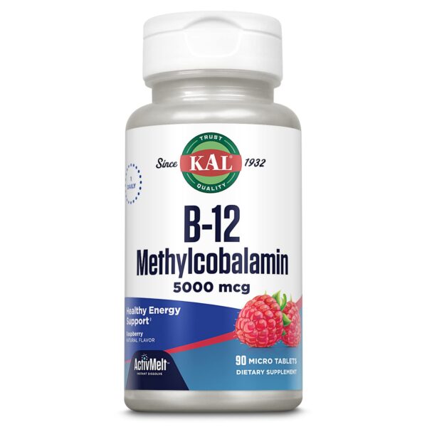 KAL vitamina B12 Metilcobalamina 5000 mcg caja frontal 90 micro tabletas