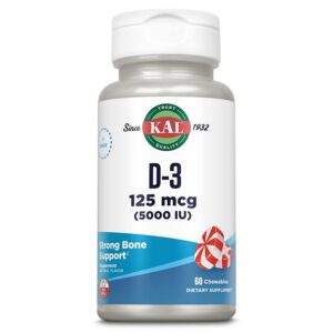 KAL vitamina d3 5000 iu masticables sabor menta frasco