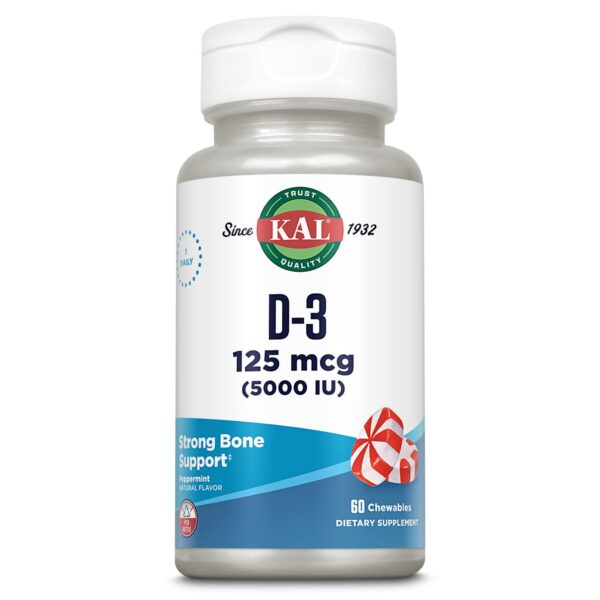 KAL vitamina d3 5000 iu masticables sabor menta frasco