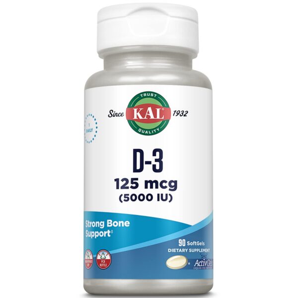 KAL Vitamina D3 5000 UI cápsulas blandas caja