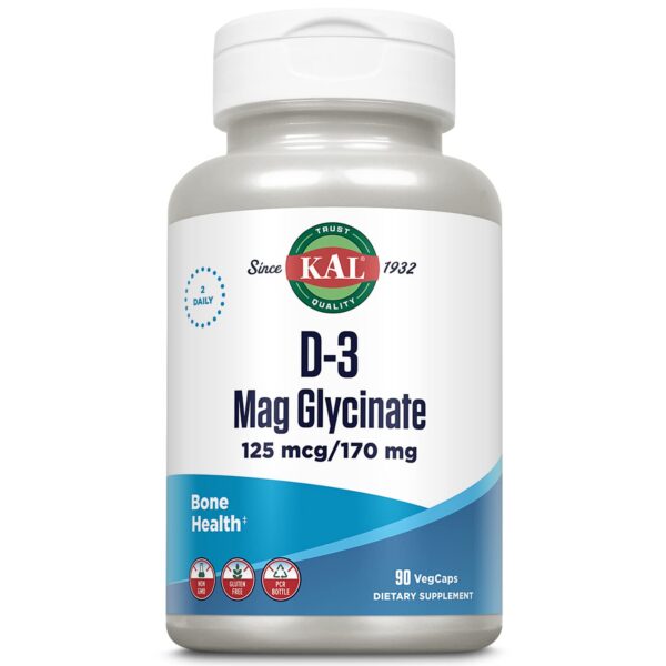 Frasco de KAL Vitamina D3 y Magnesio Glycinate