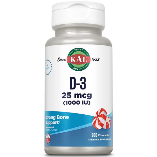 KAL Vitamina D3 masticable 1000 UI sabor menta 200 tabletas