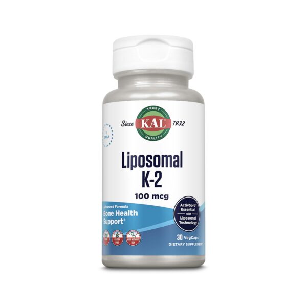 Botella de KAL Vitamina K2 liposomal MK7 100 mcg 30 cápsulas