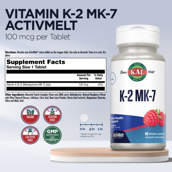 Version 1.0.0 KAL vitamina k2 mk7 micro tabletas sabor frambuesa sin gluten