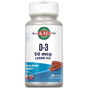 KAL vitaminas D3 masticables sabor canela sin azúcar 200 tabletas