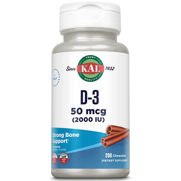 Version 1.0.0 KAL vitaminas D3 masticables sabor canela sin azúcar 200 tabletas