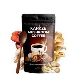 Paquete de café instantáneo orgánico KARKZE con 6 superhongos