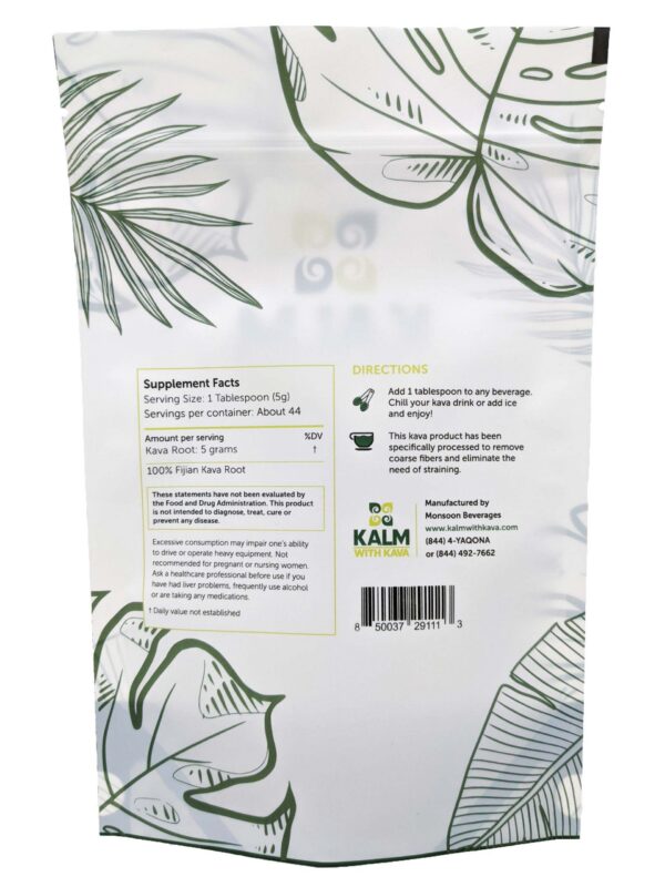 Detalle polvo KALM kava Loa Waka listo para mezclar