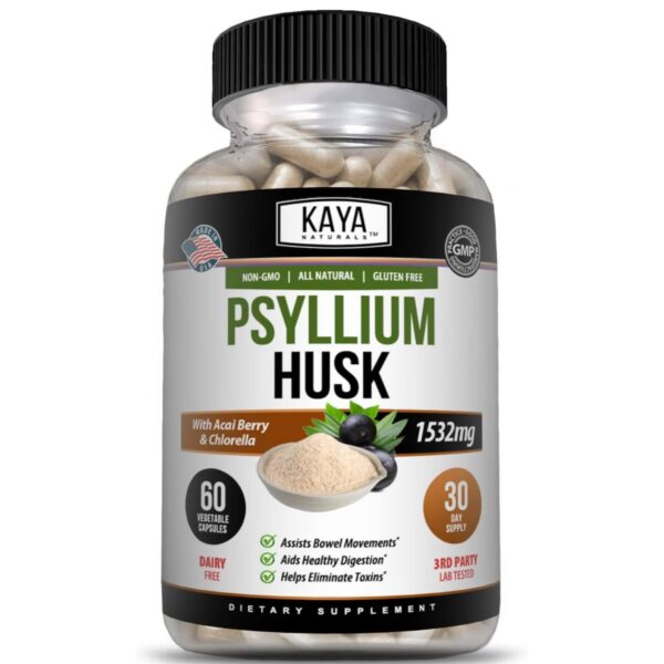 Kaya Naturals cápsulas de cáscara de psyllium 60 conteo