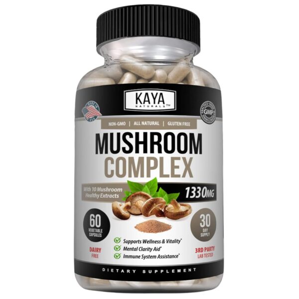 Kaya Naturals complejo de hongos 10 tipos 60 cápsulas paquete