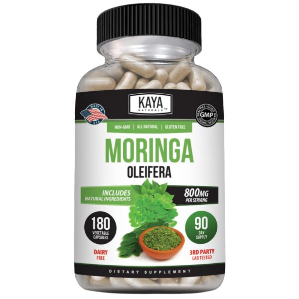 Kaya Naturals moringa cápsulas frasco etiqueta