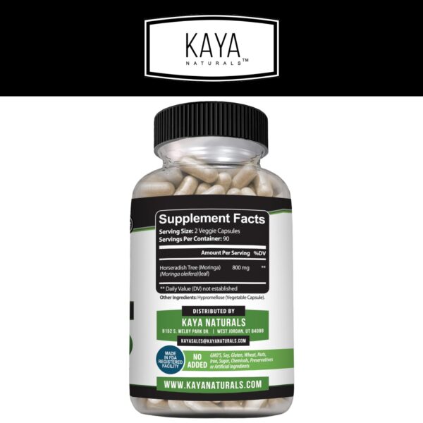 Etiqueta Kaya Naturals moringa frasco