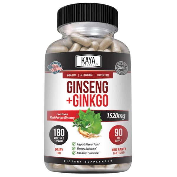Version 1.0.0 Kaya Naturals suplemento nootrópico Ginseng rojo y Ginkgo Biloba 180 cápsulas