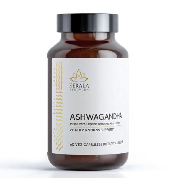 Frasco de Kerala Ayurveda Ashwagandha cápsulas